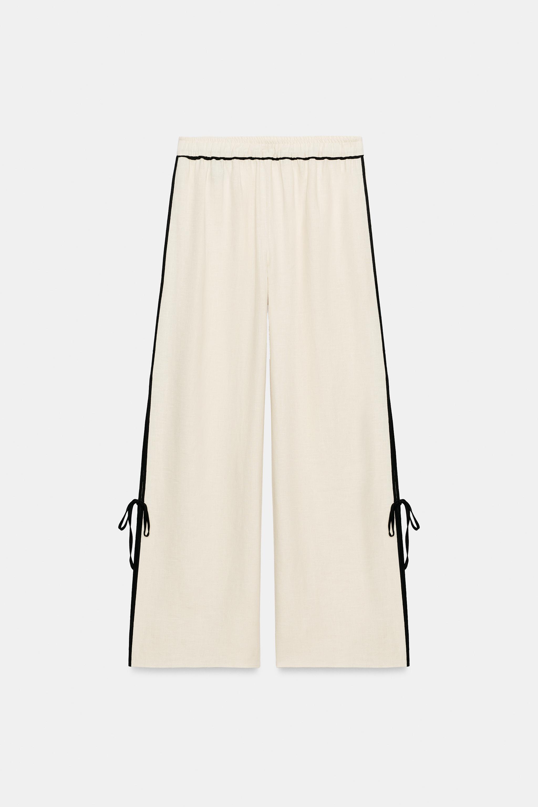 100% LINEN PIPING TROUSERS ZW COLLECTION